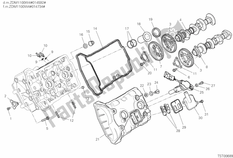 All parts for the 12a - Front Head - Timing System of the Ducati Superbike Panigale V4 1100 2020
